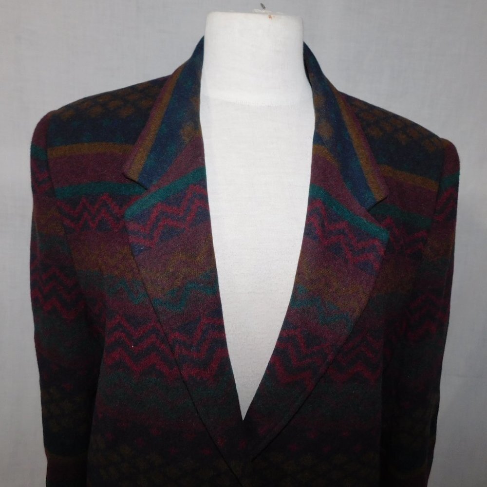 VTG 90s Navajo Southwestern Print Oversized Wool Blend Blazer Two Roads Women 11 - Picture 10 of 15
